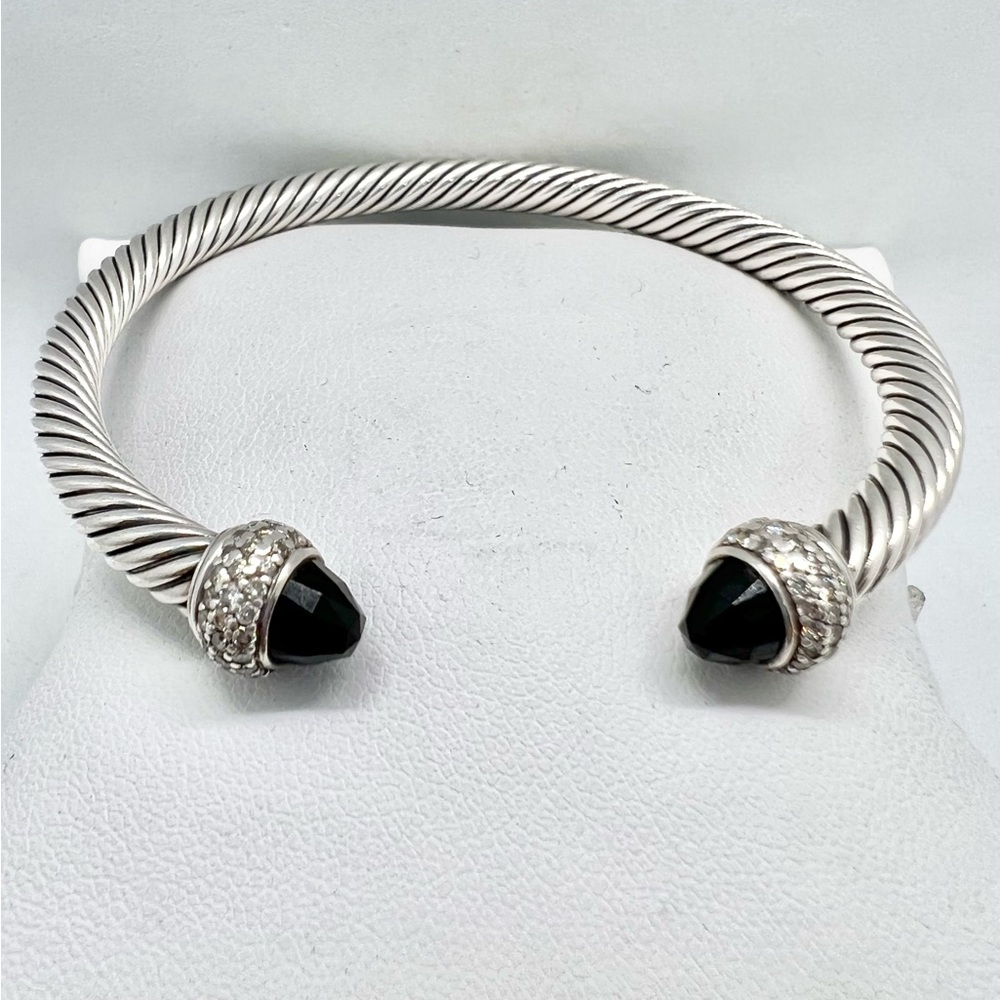 David Yurman Sterling Silver Candy Cable Black Onyx and Diamond Cuff Bracelet